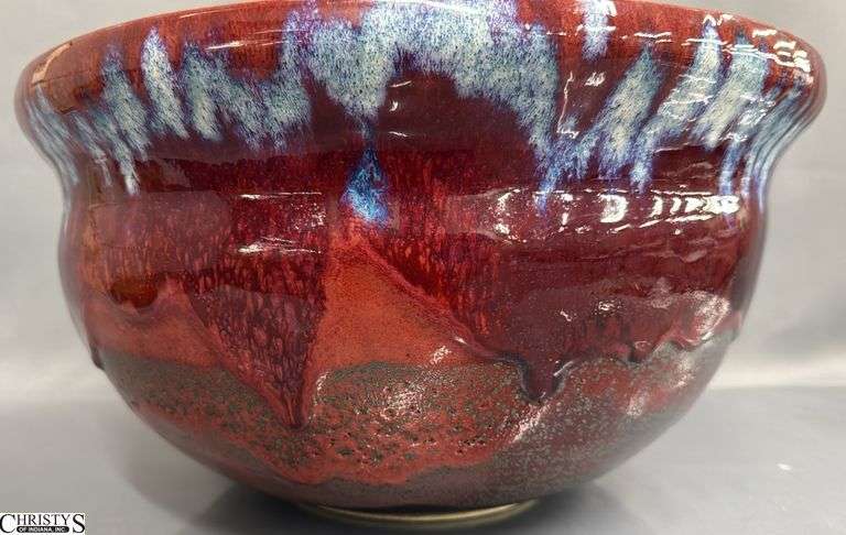 Artist Signed Kari Black Glazed Bowl 15x8" Tall