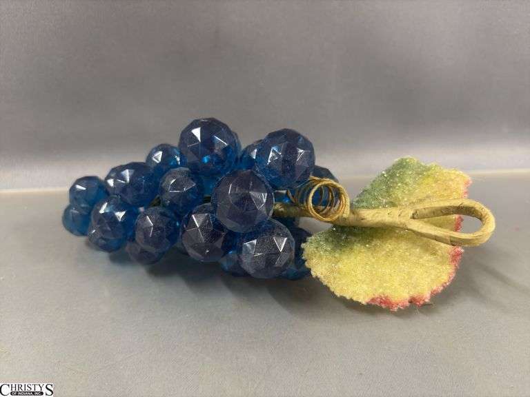 Glass Art Baskets, Imperial Twist Bridal, Opalescent Blue Swirl Tallest 10", Composite Grapes