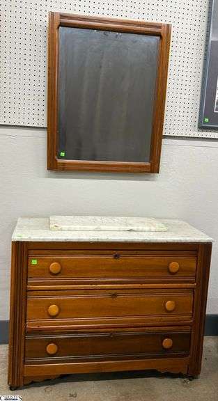 Marble Top 3 Drawer Chest & Mirror - 38" x 17" x 30" of chest image