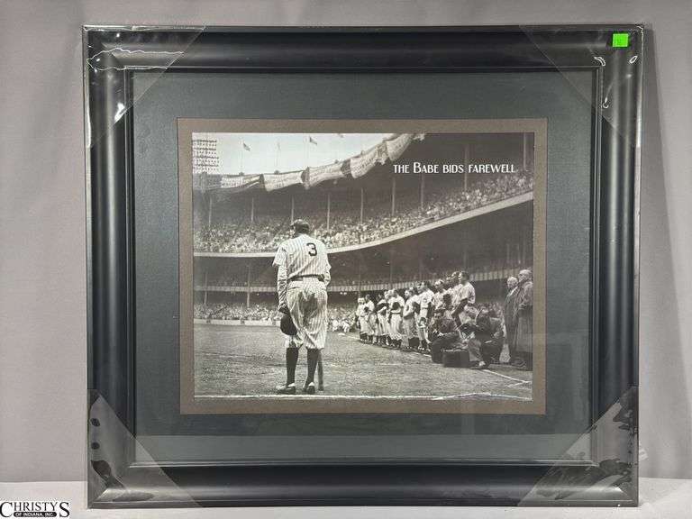 THE BABE BIDS FAREWELL Black and White Photo Print Framed Under Glass 30" X 26"