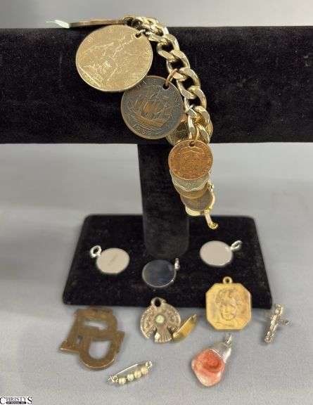 Vintage Charm Bracelet - 6.5" from clasp to clasp - Some sterling silver