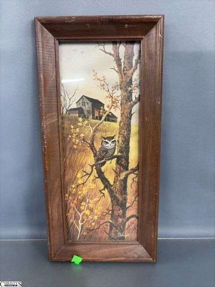 Owl Figurines, and Framed Art, Mineral Does Have Chips, Some Wear and Dusty