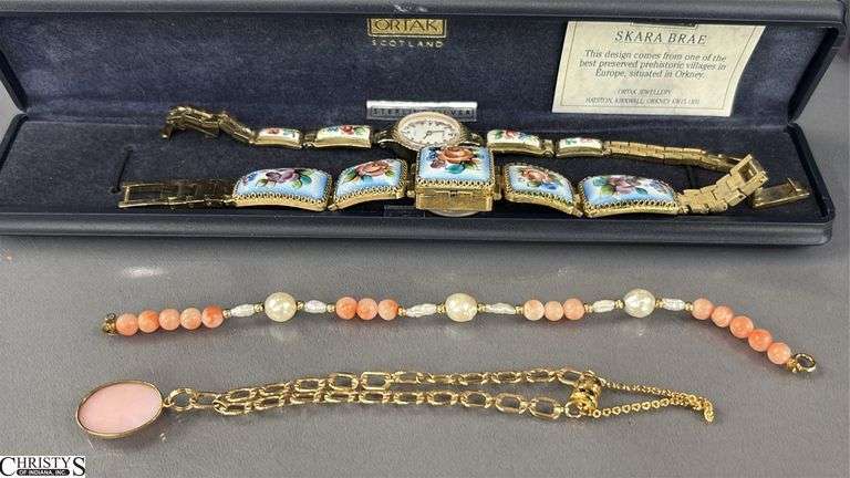 2 Ladies Enamel Style Costume Watches, 2 Small Bracelets - 7" from clasp to clasp of longest band