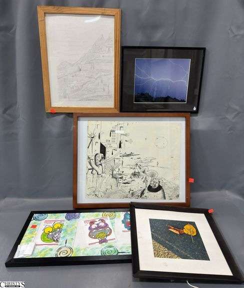 4 Framed Student Artwork, Damaged Frame 21x17"