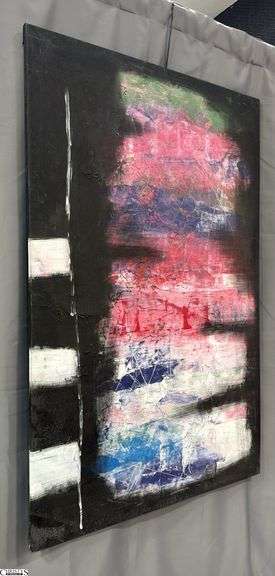Alummoa Zumigo Abstract, Black Background, Multi Color Mixed Media and Oil Painting On Canvas 35x56"