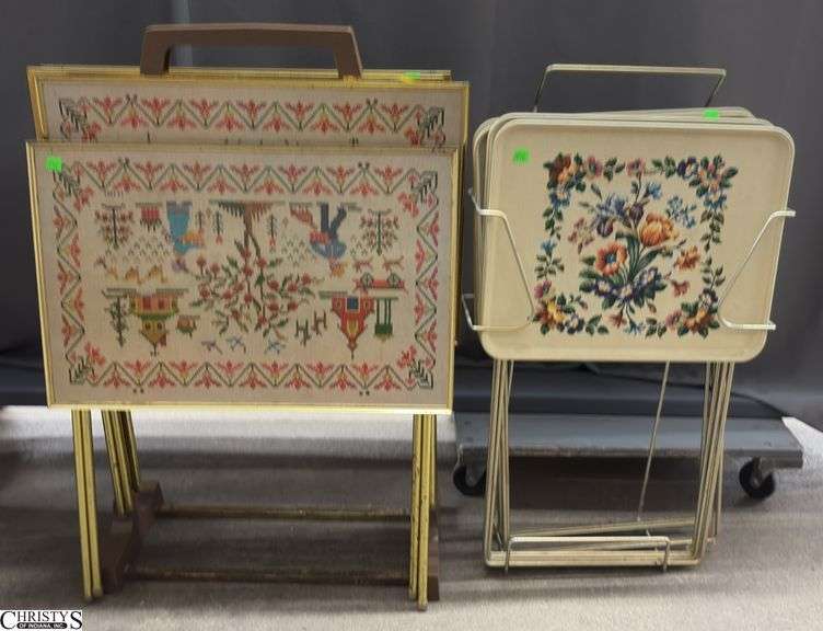 2 Sets Metal & Pressed Wood TV Trays and Stands - 23" x 24" of largest tray size image
