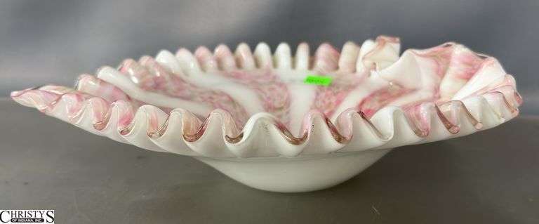 Ruffled Edge Murano Style Art Glass Dish - 10" x 9"