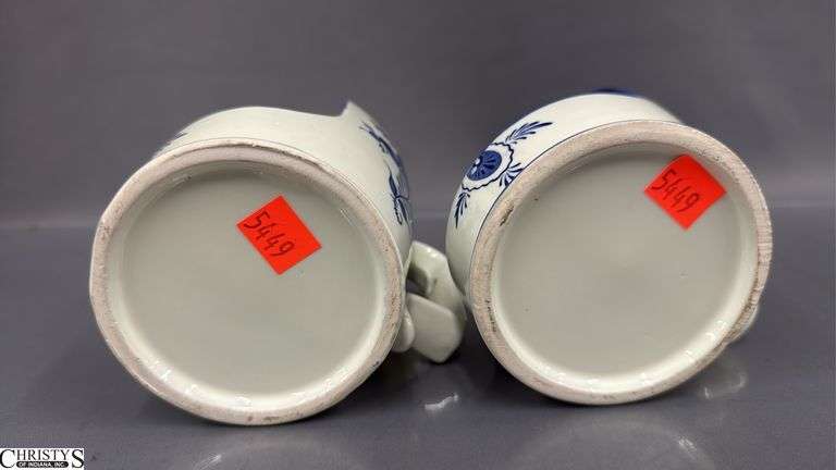 Pair of Ceramic Blue and White Candle Holders 5" Tall