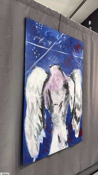 Alummoa Zumigo Winged Figure #05, Mixed Media and Oil Painting on Canvas 36x56"