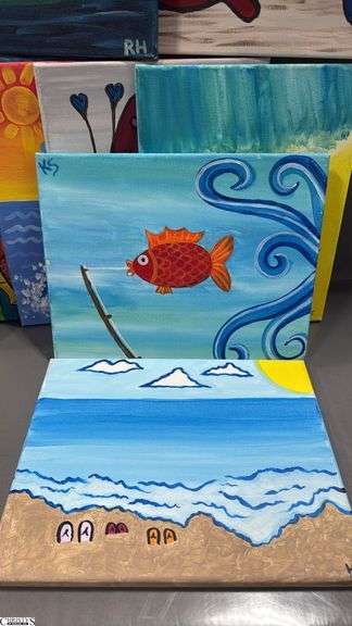 13 youthful Painting Party Canvases, Dolphins, Crabs, Octopus, Whales, Each Measure 11x14"