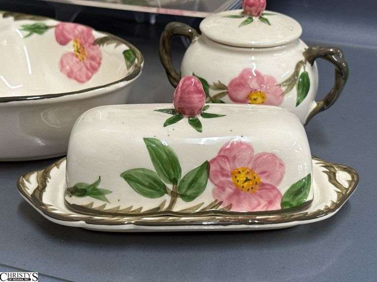 Franciscan Desert Rose Platter, Divided Dish, Salt and Pepper, Cream and Sugar, Butter Dish, Stand - 14" of platter - 10pcs