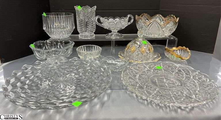 Clear Glass Ice, Covered Dish With Gold Accents, Serving Trays and Oblong Dish, Largest Tray 12" image