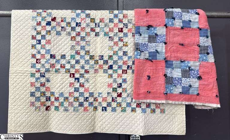 Pink Lap Quilt Hand Tied Needs Sewing Repair, Childs Quilt Largest 48x33" image