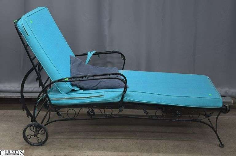 Salterini Woodard Wrought Iron Patio Lounger - 30" x 57" - 15" seat, as sits - some wear to cushions image