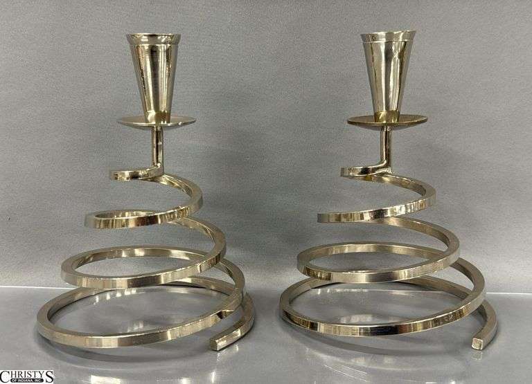 Pair Of Metal Spiral Candle Sticks 7" Tall