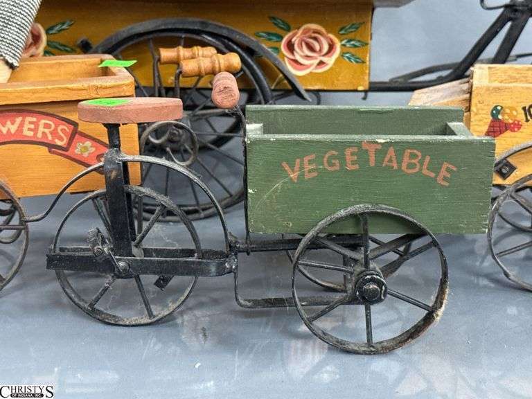Country Charm Decor, Doll Size Flower and Veggie Carts, Largest 24"x17"