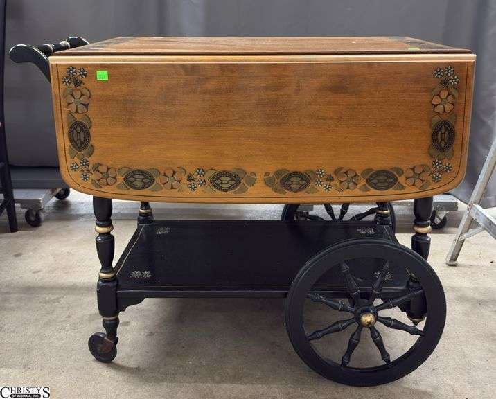 Ethan Allen Stenciled Drop Leaf Tea Cart - 36" x 20" x 29" - 12" of drop image