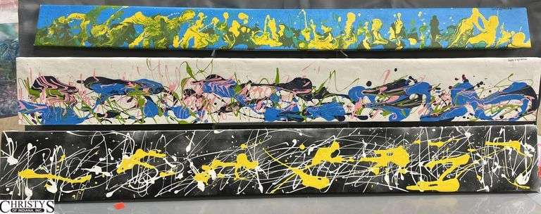 3 Acrylic Paintings Signed By Luis Espinoza Artwork Largest 47x13"