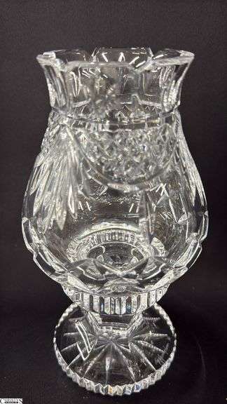Pair of Signed Roy Cunningham Waterford Crystal Penrose Hurricane Lamps 9" Total Height