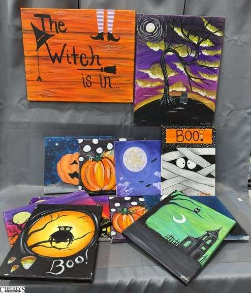 12 Paintings on Canvas Halloween and Witch Themes, Larger 2 16x20"
