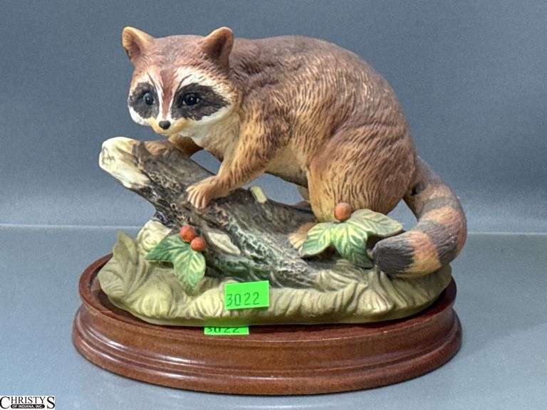 2 Andrea by Sadek Animal Figurines - 8" x 6.5" of largest figurine - one wooden base shows some sun fading