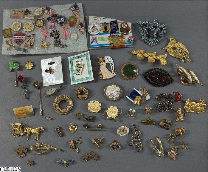 Various Pins to Include a Delta Zeta Pin, a Letter I Pin with the Word Franklin, an Austrian Crystal Angel Pin, Pan Am Games Pin, Angel and Pink Ribbon Pins and Fashion Pins image