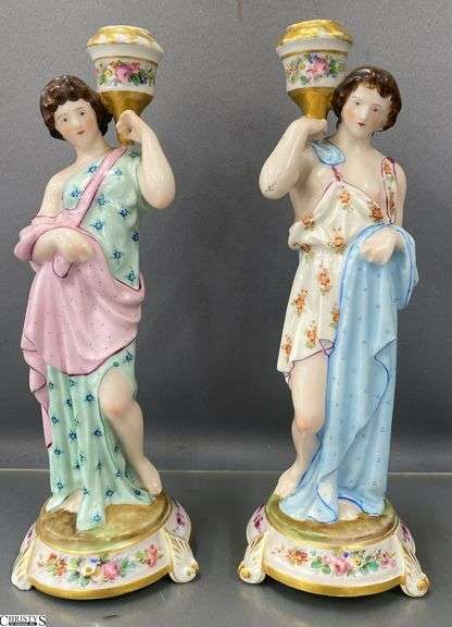 Pair Fine Porcelain Figural Candlesticks - 10" of each image