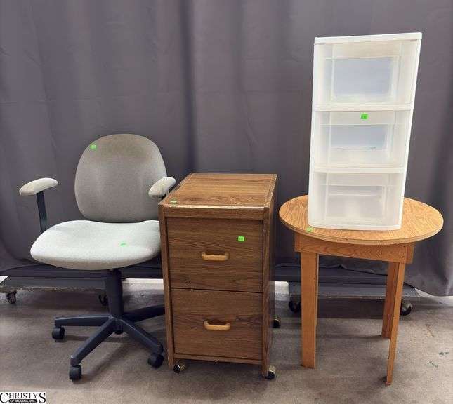 Pressed Wood File Cabinet, Office Chair, Wood Table, Plastic Organizer - Wear throughout - 15.5" x 25" of file cabinet image