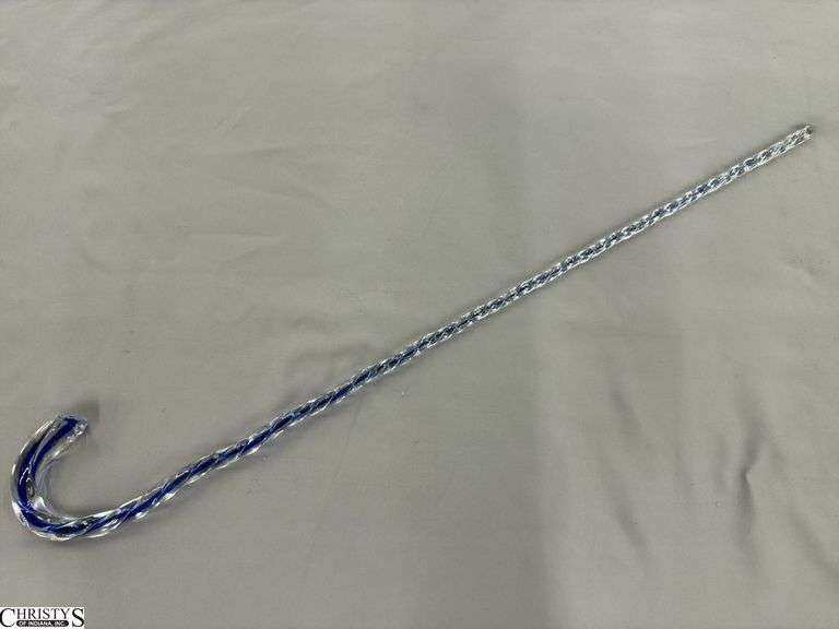 38" Clear and Blue Glass Swirl Cane Walking Stick