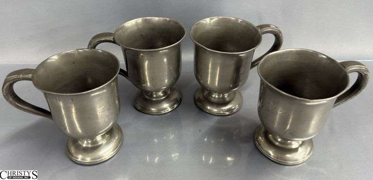 4 Antique Pewter Cups 4" Tall