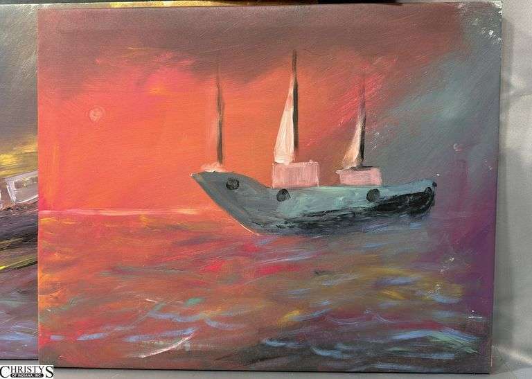 3 Paintings On Canvases, Boats By Alummoa Zumiga All Measure 27x22"
