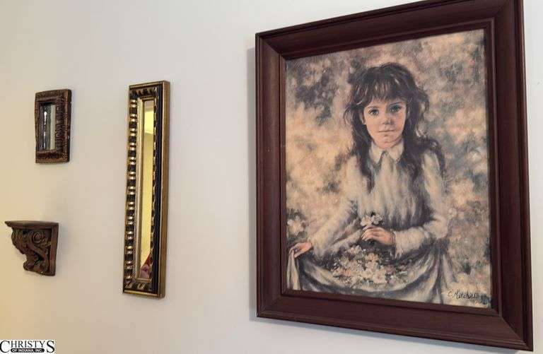 6pcs Of Art on Wall, Small Mirrors, Portrait Signed Measures 20x24” image