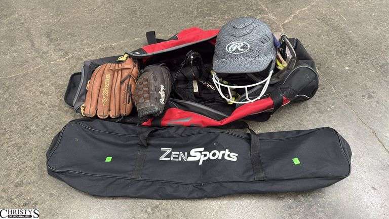 Easton Baseball Carrying Bag and Contents - 2 Gloves, Helmet, Baseball Bat image