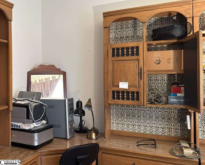Contents of Office Wall Unit, camcorders, computer, printer, ink, paper, digital cameras, flip phones, testers, meters, batteries image