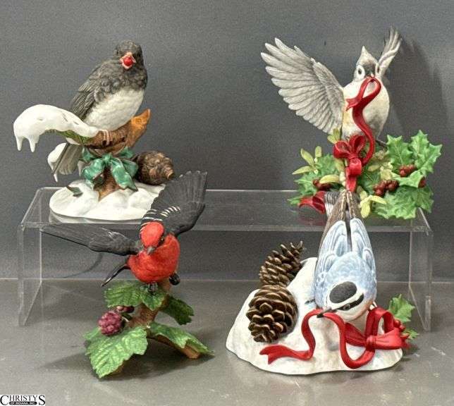 4 Lenox Holiday Porcelain Bird Figurines - 5" of tallest image