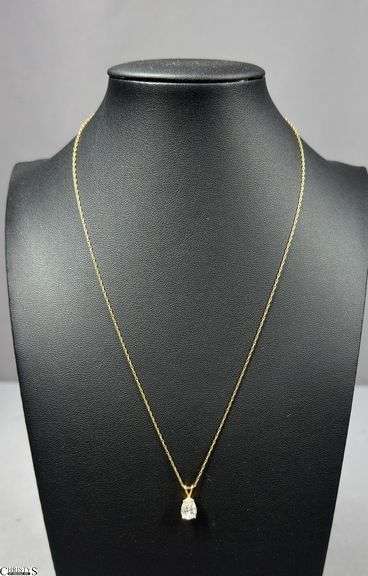 14K Yellow Gold Chain with a Clear Crystal Stone image