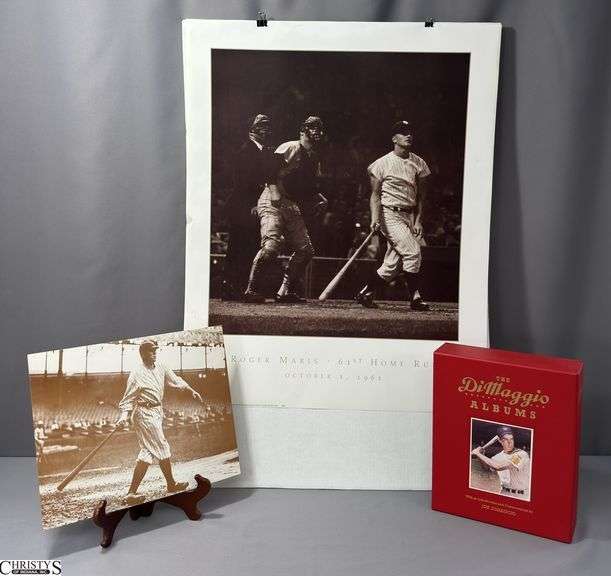 Babe Ruth Photo Print 14" X 11",  The DiMaggio Albums 2-Book Set and a Roger Maris 62st Home Run October 1, 1961 Poster 24" X 30"