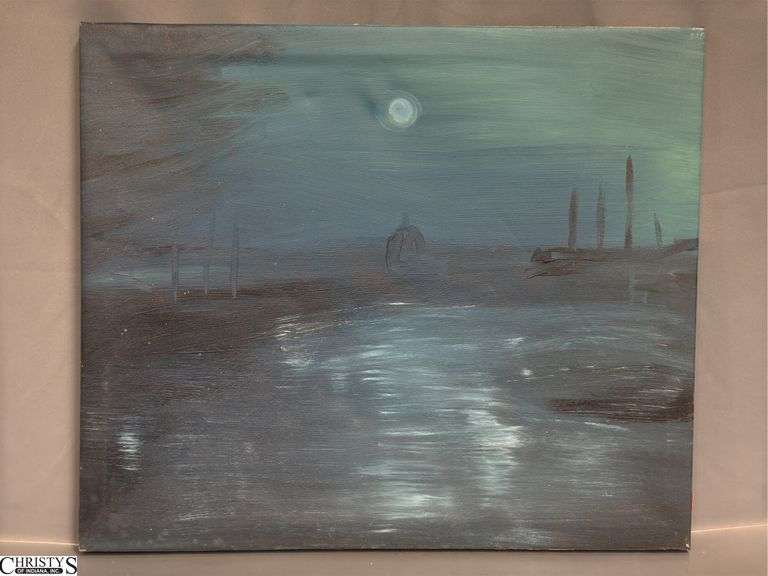 3 Mixed Media and Oil on Canvas, By Alummoa Zumigo, Sunset Sail, Moonlit Canals, Hues of Red, and Blues 27x22"