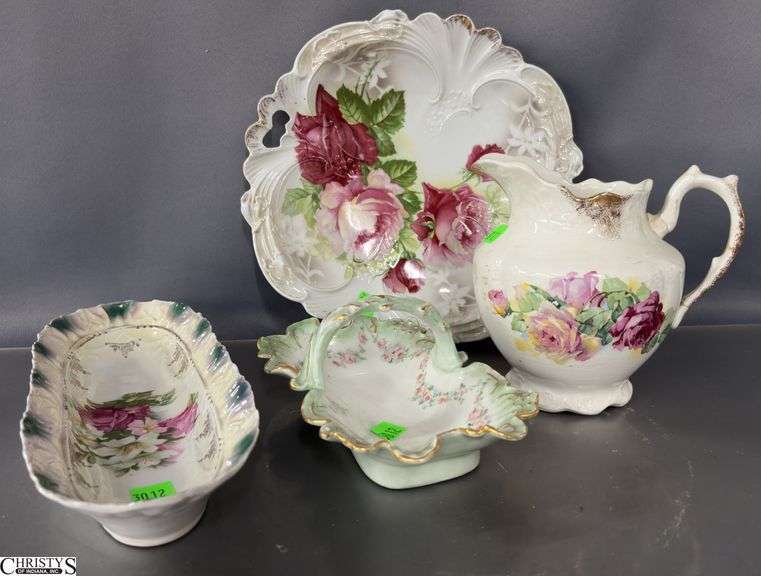 4pcs Floral Motif China - Limoges, German, and Others - 11" of largest image
