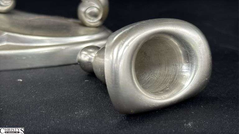 2 Made In Holland Pewter Candelabras, One Needs Repair 13.5"x6"