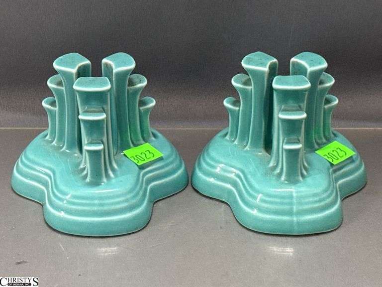 Fiesta Turquoise Pyramid Tripod Candlesticks - 4" x 3.5" of each image