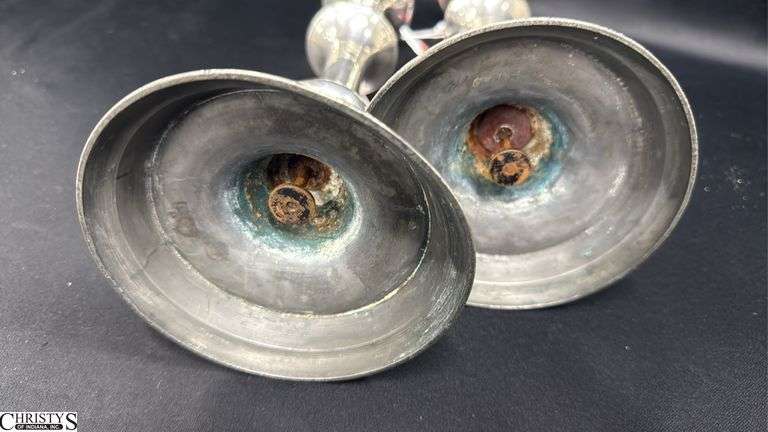 2 Pair of Silver Early English Candle Sticks, 2 Still Have Push Up, Tallest 10"