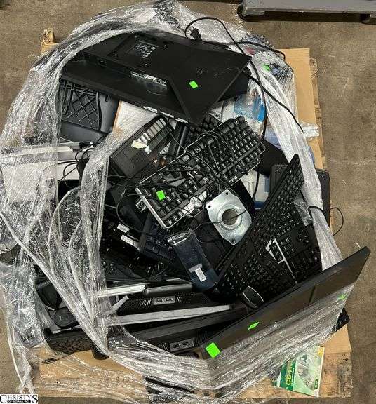 Pallet of Computer Related Electronics, Monitors, Keyboards, Phone, image