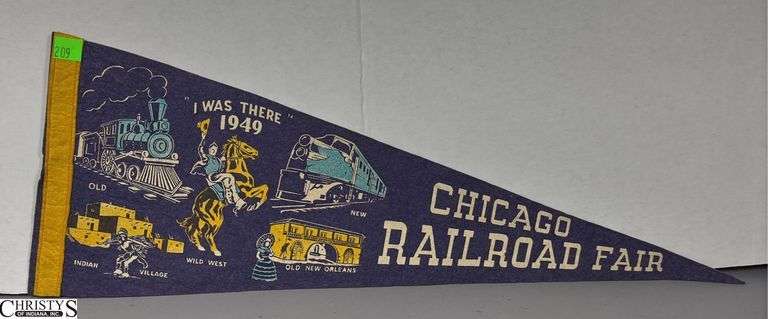 2 Pennants.  Chicago Railroad Fair "I Was There" 1949 and a Livingston, Tennessee Fishing Pennant