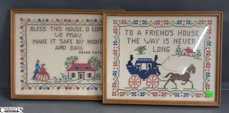 Pair Framed Needlepoint Quotes - 13.5" x 10.5" of each image