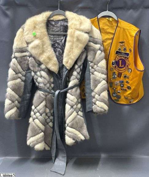 Lions International Vest and Various Pins, Vintage Ladies Mink Fur Jacket - Some wear, fur loss - approx size S/M image