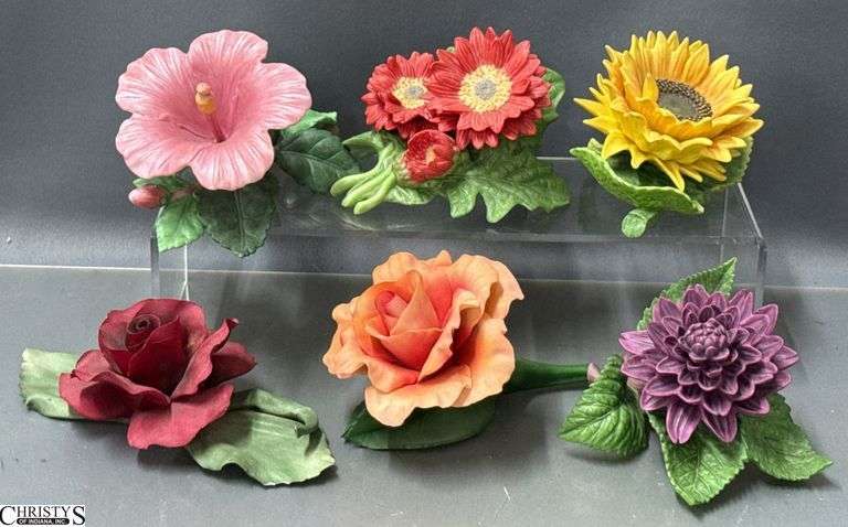 6 Porcelain Flowers - Lenox and Capodimonte - 7" of largest image