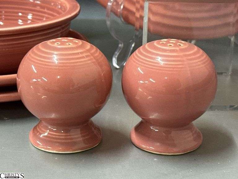 9pcs Fiesta Rose Dish Pieces - 2 Pint Pitcher, Salt and Pepper, Plates, Bowls - 10.5" of largest plate