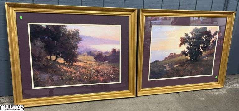 2 Gold Framed Coordinating Prints of Landscapes, Measures 45"x35" image
