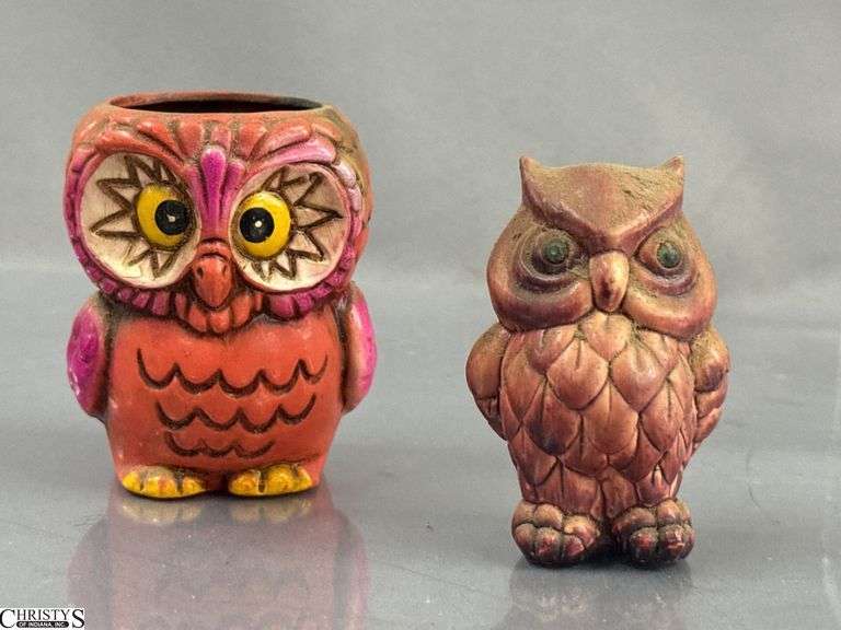 Viking Glass Owl 5.25", Owl and Mushroom Figurines